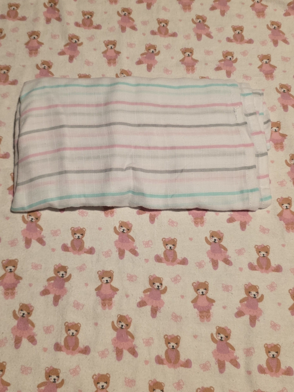5/$20 Ideal Baby Striped Cotton Muslin Baby Swaddle Or Blanket Pink & Teal